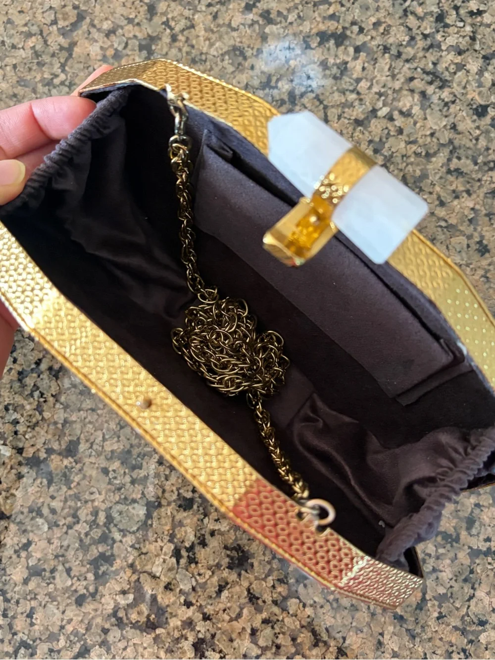 Gold Shell-Inspired Clutch with Mother of Pearl Accents
